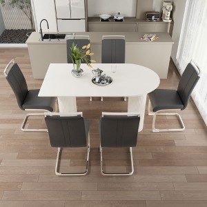NicBex 63" Dining Table Set for 6 Cream Style Dining Table Round Wave Table Legs with 6 Chairs - 1 of 4