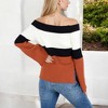 Anna-Kaci Women's Off-Shoulder Ribbed Knit Sweater with Color Block Design and Flared Sleeves - 3 of 4