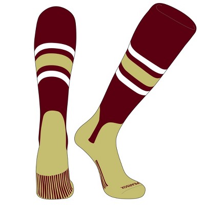 PEAR SOX OTC Baseball Softball Stirrup Socks (B, 5in) Cardinal, White, Vegas Gold, VG (M)