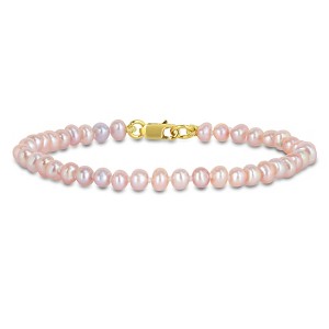 EVERLY JEWELRY | Yellow Plated Sterling Silver 3-4mm Pink Cultured Freshwater Pearl Bracelet, 6 inch - 1 of 4