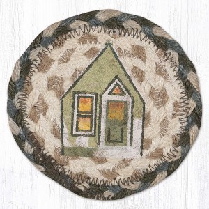 Earth Rugs Holiday Village Printed Coaster – 5"x5" Braided Jute, Festive Winter Table Accent - 1 of 3
