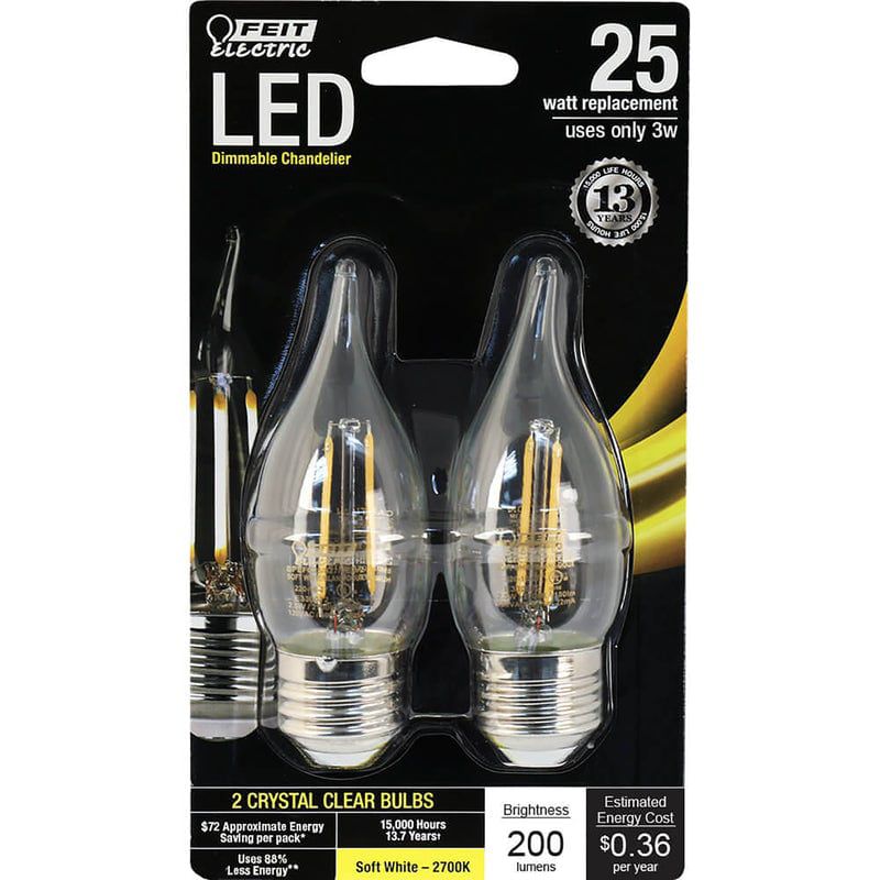 Feit Electric CA10 E26 (Medium) LED Bulb Soft White 25 Watt Equivalence 2 pk, 1 of 6