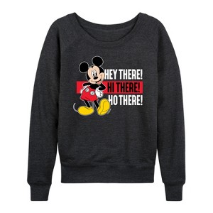 Women's - Disney - Hey There! Hi There! Lightweight French Terry Wide Neck Long Sleeve Graphic Shirt - 1 of 4