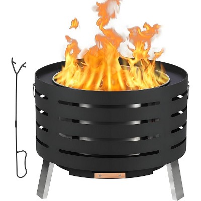 Coucheta 26 Inch Round Outdoor Smokeless Wood Burning Fire Pit - with Removable Ashtray and Portable Tote Bag