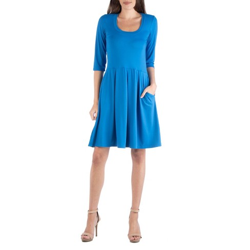 Three Quarter Sleeve Fit And Flare Mini Dress-blue-xl : Target