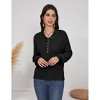 Women's Pullover Sweater Knit with Vintage Pearl Button Tops and Polo Neck, Ribbed Cuff Long Sleeve for Casual Business Outfits,Black - M - 3 of 4
