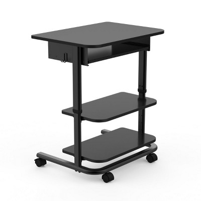 Adjustable Height Black Mobile Workstation with Keyboard Tray