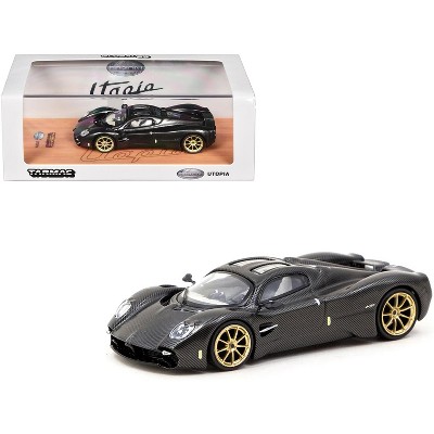 Pagani Utopia Black Carbon Fiber with Gold Wheels "Global64" Series 1/64 Diecast Model by Tarmac Works