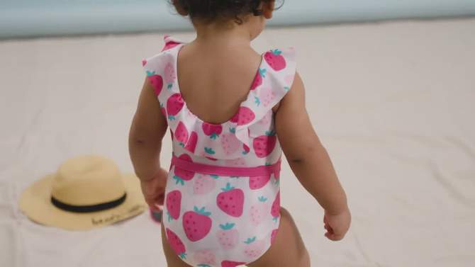 Gerber Baby & Toddler Girls' Two-Piece Swim Briefs and Long Sleeve Rash Guard Set, 2 of 11, play video