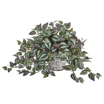 Nearly Natural 15-in Wandering Jew Artificial Plant in Vintage Metal Hanging Planter