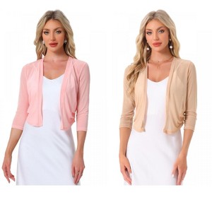 INSPIRE CHIC Women's 3/4 Sleeve Open Front Mesh Sheer Chiffon Bolero Shrug 2 Packs - 1 of 4