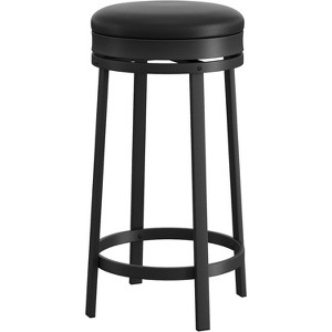 24" Swivel Bar Stool w/ Footrest, Modern Counter Height PU Leather Stool, Metal Frame Backless Round Stool for Kitchen Island - 1 of 4