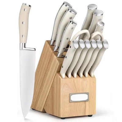 Attop 15-Piece Forged Knife Block Set - High-Carbon Stainless Steel Kitchen Knives with Sharpening Rod & Wood Block