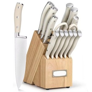 Attop 15-Piece Forged Knife Block Set - High-Carbon Stainless Steel Kitchen Knives with Sharpening Rod & Wood Block - 1 of 4