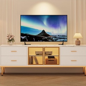 65 Inch TV Stand with LED Lights, Modern Entertainment Center with 4 Drawers & Shelves & Glass Doors, TV Console Table for 55/65/75 Inch TV - 1 of 4