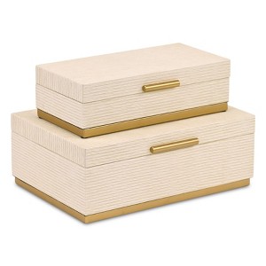 HomeRoots Set of Two Cream And Gold Striped Nesting Storage Boxes With Lids - 1 of 4