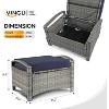 VINGLI 2 Pieces Outdoor Patio Ottomans with Storage, Wicker Storage Ottoman Rattan Footstool w/Removable Cushion - 3 of 4