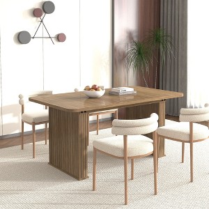 Homy Casa Extendable Rectangular Dining Table with Fluted Base in Walnut Finish - 1 of 4