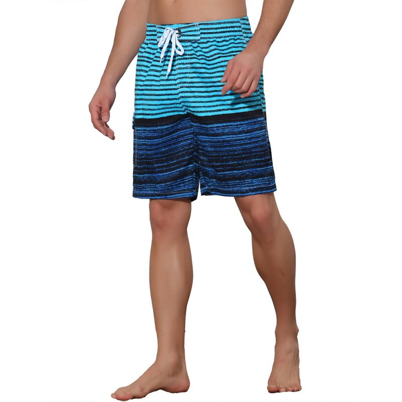Lars Amadeus Men's Color Block Stripes Pattern Drawstring Waist Swimwear Shorts, 4 of 6
