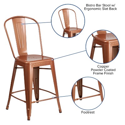 Copper Metal Indoor-Outdoor Counter Height Dining Chair