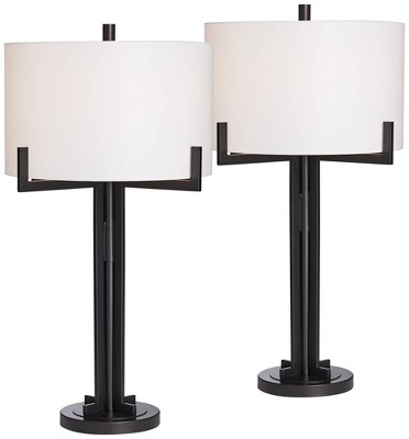 Set of 2 Industrial Farmhouse hot Table Lamp with Brown Shade Modern Black Lamps