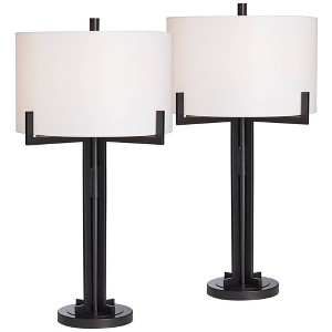 Franklin Iron Works Idira 31 1/2" Tall Large Industrial Modern Farmhouse Rustic End Table Lamps Set of 2 Black Metal Living Room Bedroom White Shade - 1 of 4