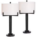 Franklin Iron Works Idira 31 1/2" Tall Large Industrial Modern Farmhouse Rustic End Table Lamps Set of 2 Black Metal Living Room Bedroom White Shade