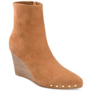 Journee Signature Womens Genuine Leather Reeya Almond Toe Wedge Ankle Booties - 1 of 4