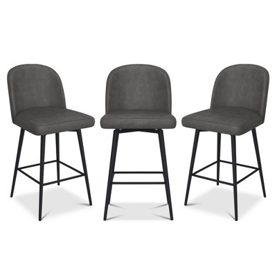 Vipbear 26" Height Swivel Counter Height Modern Bar Stools Set of 2 or 3,Cushion Barstools with Back、Footrest and Metal Frame,Gray/Brown/Black