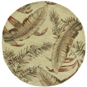 HomeRoots 8' Brown Green And Red Wool Tropical Botanical Hand Tufted Round Rug - 1 of 4