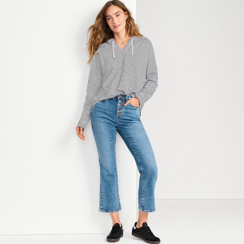 Lands' End Women's High Rise Denim Button Front Kick Flare Crop Jeans, 4 of 5