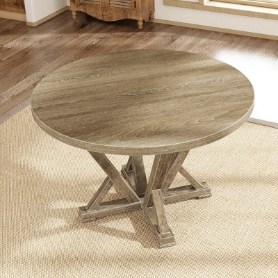 Modern Farmhouse Round Dining Table,4 Seats Solid Wood Small Space Dining Table,Kitchen Table With Rubberwood Antique Finishing-Coolbibila