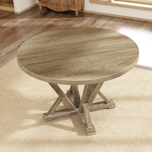 Modern Farmhouse Round Dining Table,4 Seats Solid Wood Small Space Dining Table,Kitchen Table With Rubberwood Antique Finishing-Coolbibila - 1 of 4