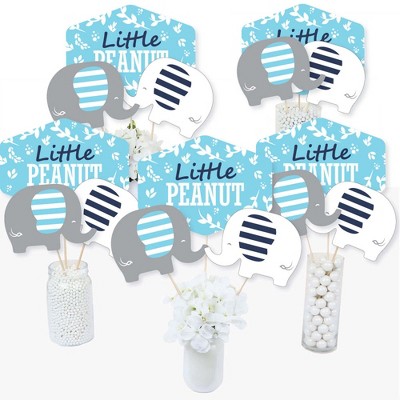 Big Dot of Happiness Blue Elephant - Boy Baby Shower or Birthday Party Centerpiece Sticks - Table Toppers - Set of 15