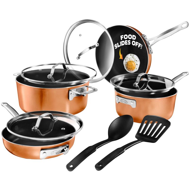 Gotham Steel Stackmaster 10 Piece 7'' and 9'' Copper Space Saving Nonstick Cookware Set with Utensils, 1 of 3