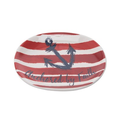 Beachcombers Red White & Blue Stripes Anchored By Faith 4th of July Patriotic Decoration Trinket Dish