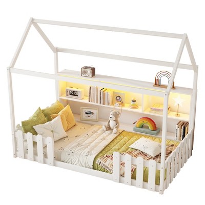 Dexmalle Wood House Bed with Storage Bookshelf