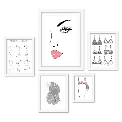 Americanflat 5 Piece White Framed Gallery Wall Art Set - Black & White  Feminine Botanical Astrology : Target