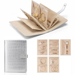 Travel Jewelry Organizer Case,Jewelry Storage Book Ring Binder with Clear Zipper Velvet Pouch Bag - 1 of 4