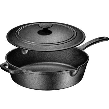Bruntmor 5 Qt Black Enamel Cast Iron Sauté Pan With Lid- Black