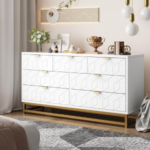 Dresser for Bedroom, 53.5” Dresser Organizer, 7 Drawer Dresser with Golden Metal Handle and Legs - 1 of 4