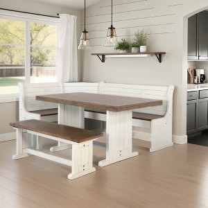 Royal Hampton 4pc Corner Breakfast Nook Set | Farmhouse Dining Table with 3 Benches - 1 of 4