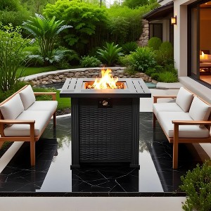 28" Propane Gas Fire Pit Table, 50000 BTU Square Steel Fire Pit for Outside Patio Deck Garden Backyard-Black - 1 of 4