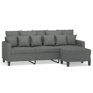 vidaXL 3-Seater Sofa Set with Footstool, Dark Gray Fabric Upholstery, Sturdy and Stable Construction, Modern Design for Living Room - 1 of 4
