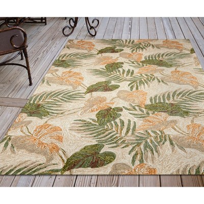 Tropical Leaf Beige and Green Hand-Tufted Indoor/Outdoor Rug