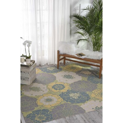 Green Floral Synthetic Square Indoor/Outdoor Area Rug 7'9"