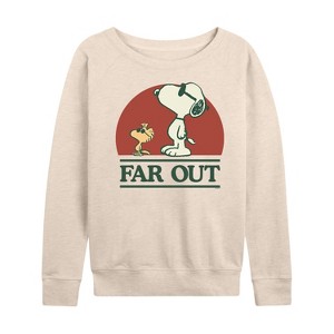 Women's - Peanuts - 70s Snoopy Lightweight French Terry Wide Neck Long Sleeve Shirt - 1 of 4