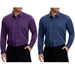 INSPIRE CHIC Men's Point Collar Long Sleeves Button Down Solid Formal Dress Shirts 2 Packs - 1 of 4
