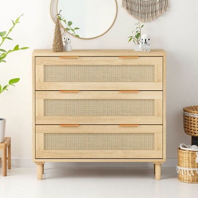 3-Drawers Rattan Storage Cabinet Rattan Drawer, CENGHU Nightstand, Coffee Bar Cabinet, for Bedroom, Living Room, Dining Room, Hallways