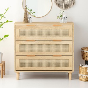 3-Drawers Rattan Storage Cabinet Rattan Drawer, CENGHU Nightstand, Coffee Bar Cabinet, for Bedroom, Living Room, Dining Room, Hallways - 1 of 4